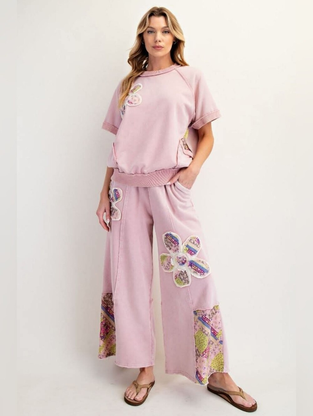 NWT Easel Purple Floral Patchwork Sweatshirt Sweatpants Set Small